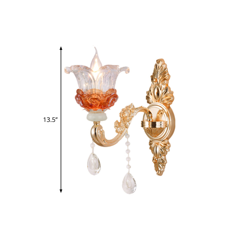 Lisslune | 1/2-Light Blossom Wall Mount Lamp Modern Style Clear Crystal Wall Lighting in Gold for Staircase