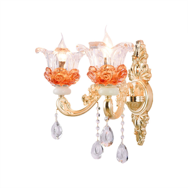 Lisslune | 1/2-Light Blossom Wall Mount Lamp Modern Style Clear Crystal Wall Lighting in Gold for Staircase