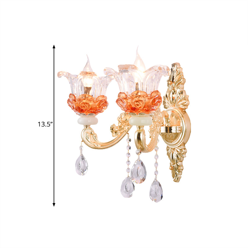 Lisslune | 1/2-Light Blossom Wall Mount Lamp Modern Style Clear Crystal Wall Lighting in Gold for Staircase