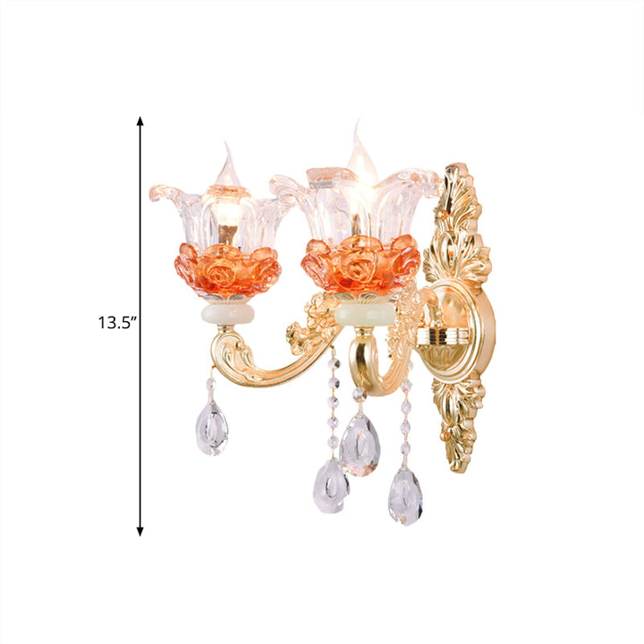 Lisslune | 1/2-Light Blossom Wall Mount Lamp Modern Style Clear Crystal Wall Lighting in Gold for Staircase