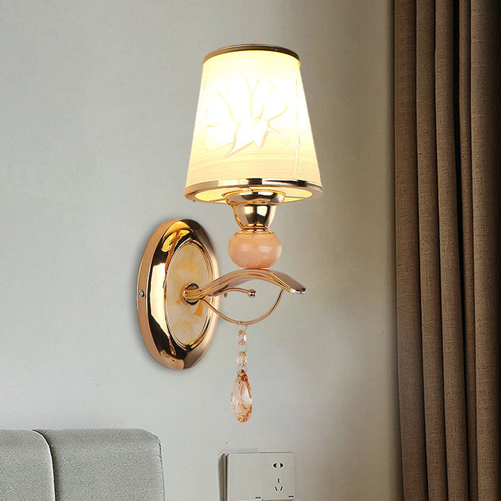Lisslune | Amber Glass Tapered Wall-mounted Light Modern 1/2-Head Wall Light in Gold with Crystal Drops