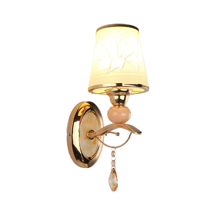 Lisslune | Amber Glass Tapered Wall-mounted Light Modern 1/2-Head Wall Light in Gold with Crystal Drops