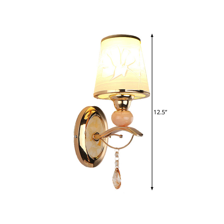Lisslune | Amber Glass Tapered Wall-mounted Light Modern 1/2-Head Wall Light in Gold with Crystal Drops