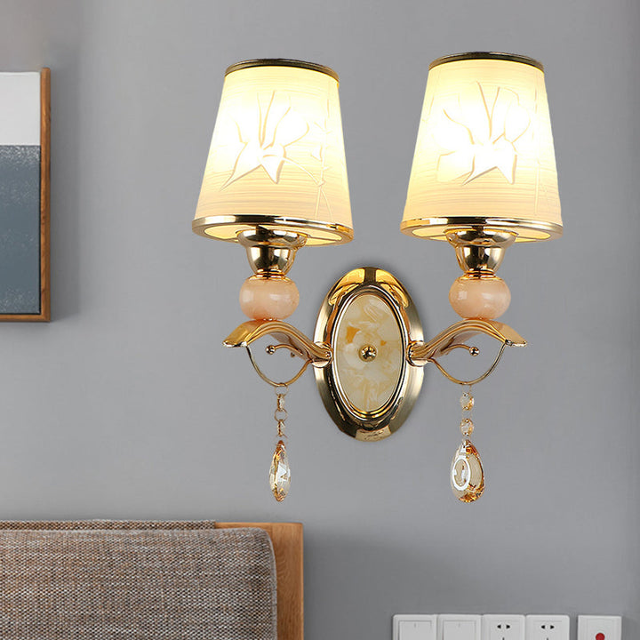Lisslune | Amber Glass Tapered Wall-mounted Light Modern 1/2-Head Wall Light in Gold with Crystal Drops
