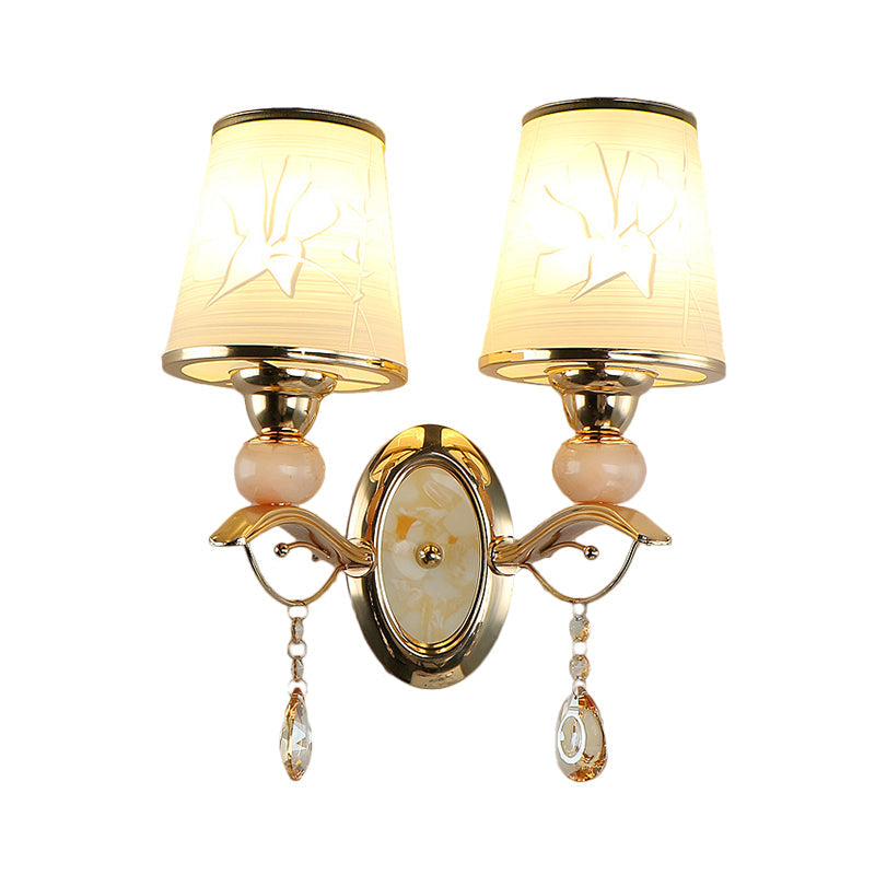 Lisslune | Amber Glass Tapered Wall-mounted Light Modern 1/2-Head Wall Light in Gold with Crystal Drops