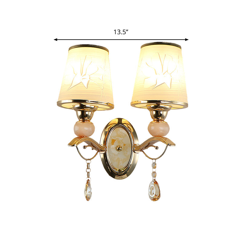 Lisslune | Amber Glass Tapered Wall-mounted Light Modern 1/2-Head Wall Light in Gold with Crystal Drops