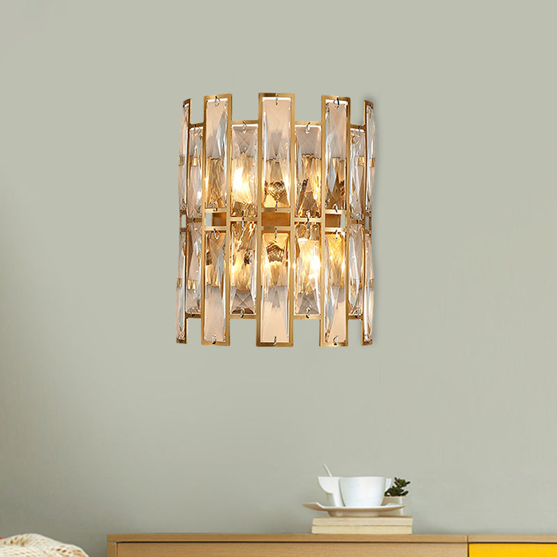 Lisslune | Cylinder surface wall sconce Modern crystal rectangle 11"/17" wide 2/4 lights gold wall-mounted lighting