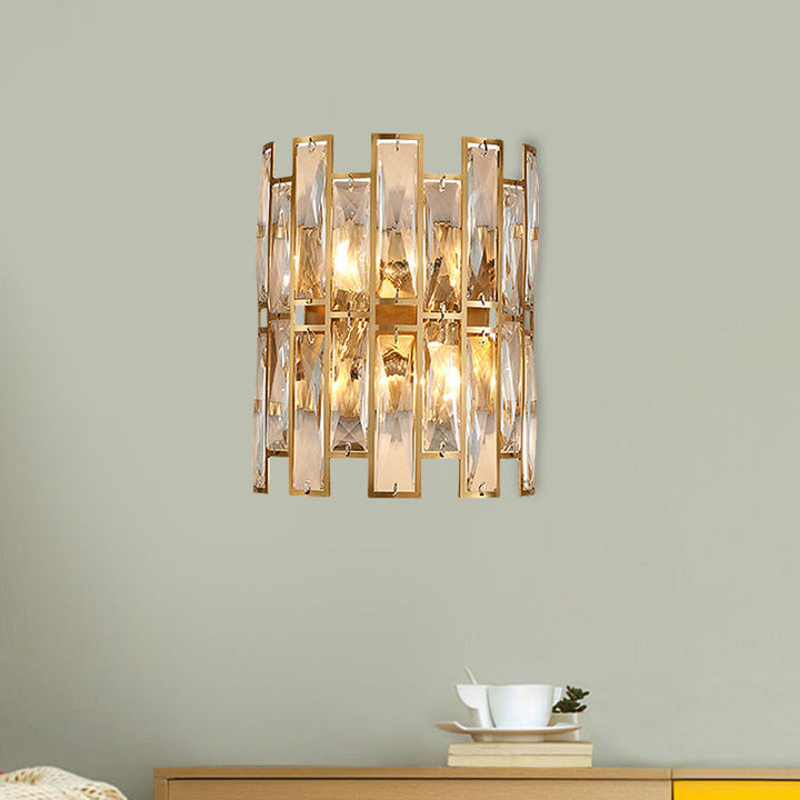 Lisslune | Cylinder surface wall sconce Modern crystal rectangle 11"/17" wide 2/4 lights gold wall-mounted lighting