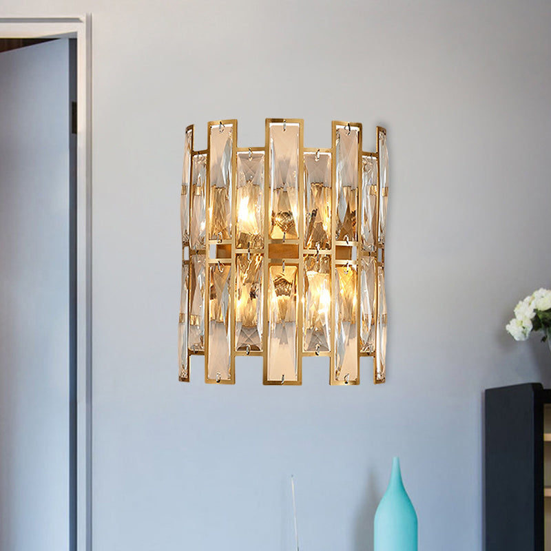 Lisslune | Cylinder surface wall sconce Modern crystal rectangle 11"/17" wide 2/4 lights gold wall-mounted lighting