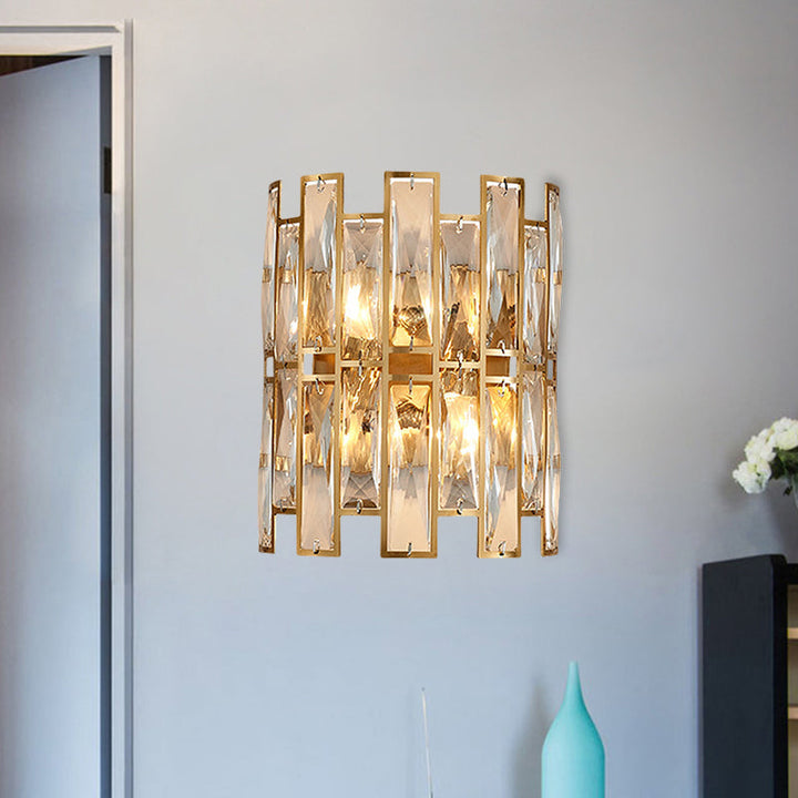 Lisslune | Cylinder surface wall sconce Modern crystal rectangle 11"/17" wide 2/4 lights gold wall-mounted lighting