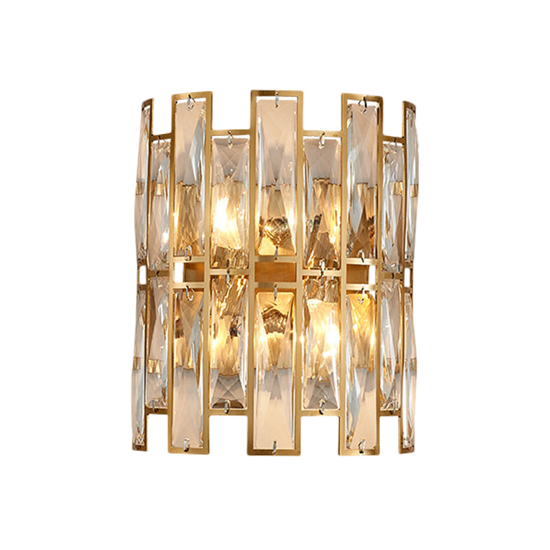 Lisslune | Cylinder surface wall sconce Modern crystal rectangle 11"/17" wide 2/4 lights gold wall-mounted lighting