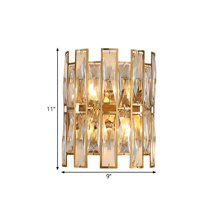 Lisslune | Cylinder surface wall sconce Modern crystal rectangle 11"/17" wide 2/4 lights gold wall-mounted lighting