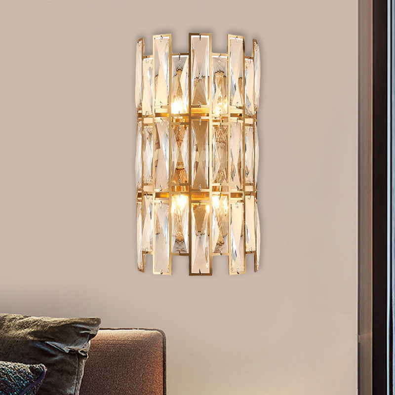 Lisslune | Cylinder surface wall sconce Modern crystal rectangle 11"/17" wide 2/4 lights gold wall-mounted lighting