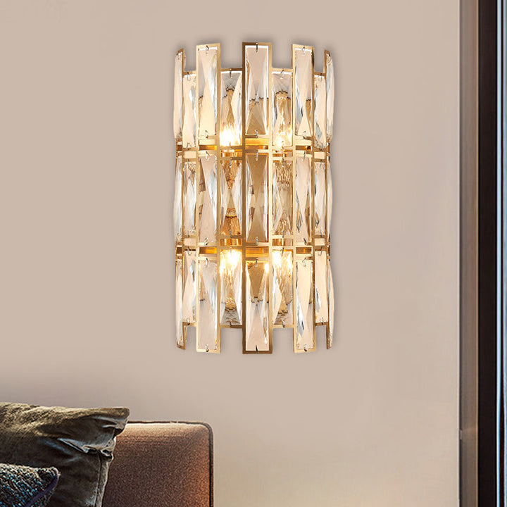 Lisslune | Cylinder surface wall sconce Modern crystal rectangle 11"/17" wide 2/4 lights gold wall-mounted lighting
