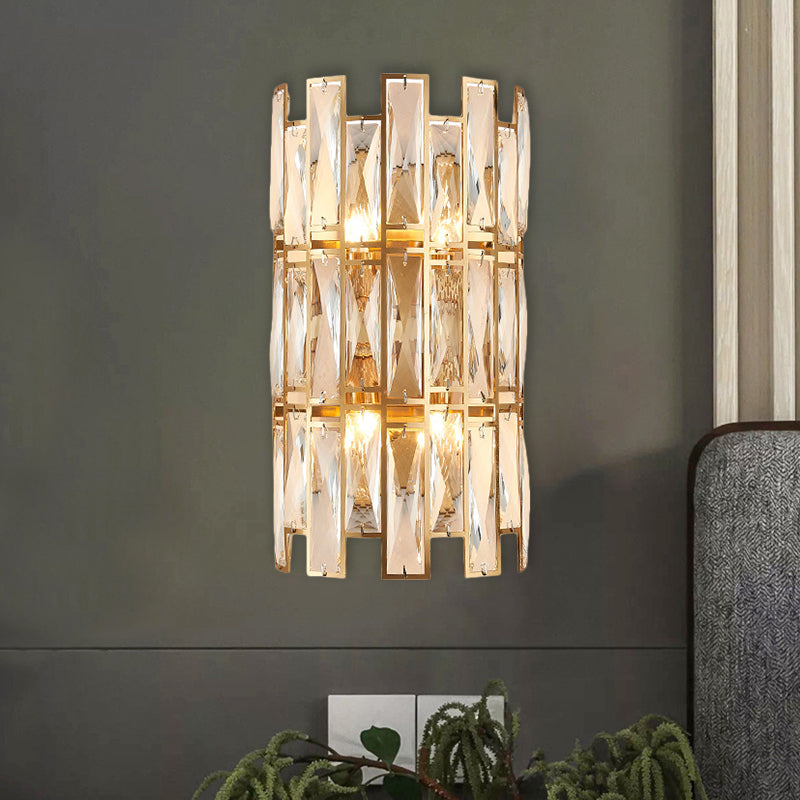 Lisslune | Cylinder surface wall sconce Modern crystal rectangle 11"/17" wide 2/4 lights gold wall-mounted lighting