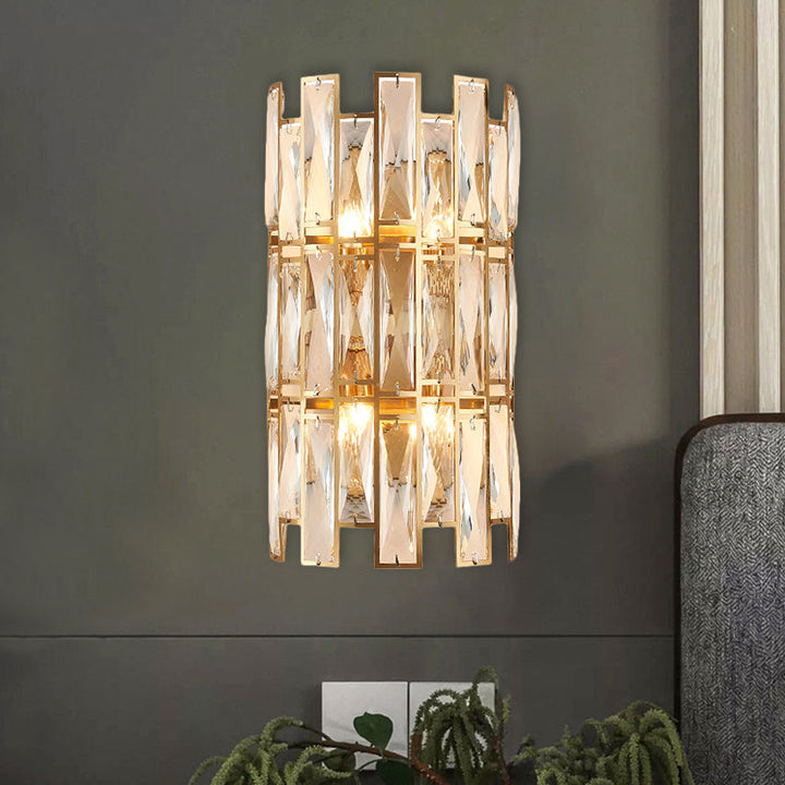 Lisslune | Cylinder surface wall sconce Modern crystal rectangle 11"/17" wide 2/4 lights gold wall-mounted lighting