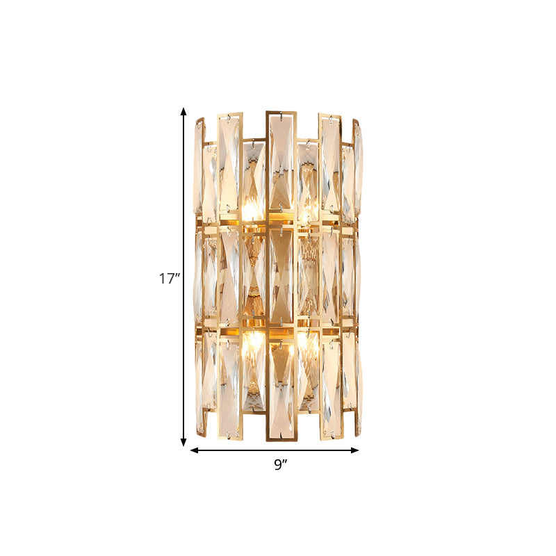 Lisslune | Cylinder surface wall sconce Modern crystal rectangle 11"/17" wide 2/4 lights gold wall-mounted lighting