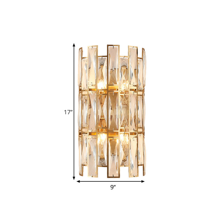 Lisslune | Cylinder surface wall sconce Modern crystal rectangle 11"/17" wide 2/4 lights gold wall-mounted lighting