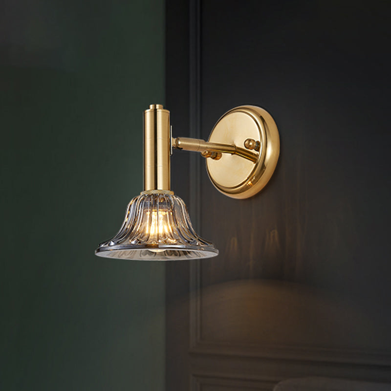 Lisslune | Swiveling Wall Mounted Lighting Contemporary Clear Crystal Glass 1-Light Gold Wall Lamp for Bedside