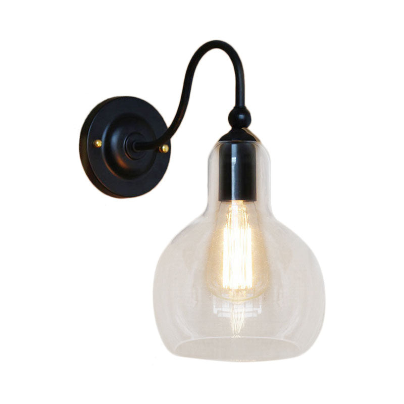 Lisslune | One Pear Wall Light with Pumpkin Shade Clear Glass Industrial Corridor Wall Lamp in Black