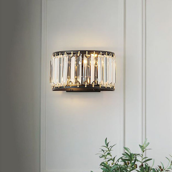 Lisslune | Demilune Crystal Wall Light Wall Lamp Post-Modern 2 Bulbs Living Room Wall Mounted Lamp in Black/Gold