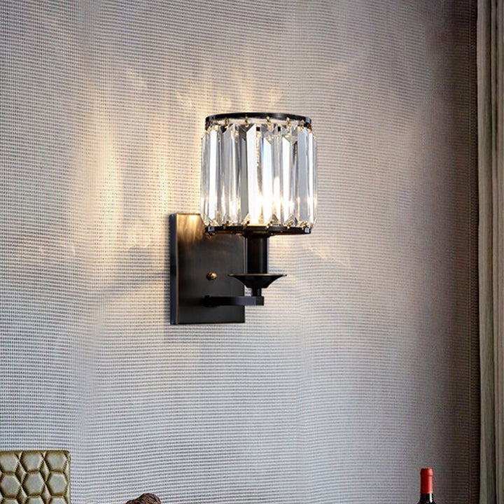 Lisslune | Modern Cylinder Wall Lighting Ideas 1 Head Prism Crystal Wall Lamp in Black
