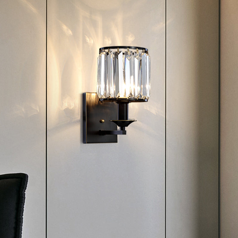 Lisslune | Modern Cylinder Wall Lighting Ideas 1 Head Prism Crystal Wall Lamp in Black