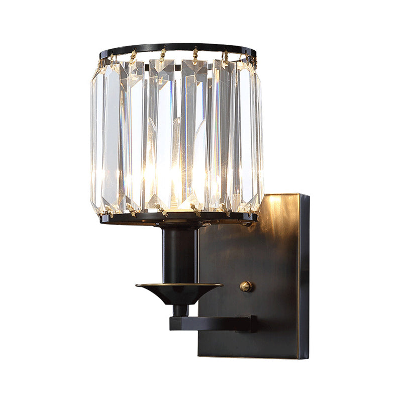 Lisslune | Modern Cylinder Wall Lighting Ideas 1 Head Prism Crystal Wall Lamp in Black