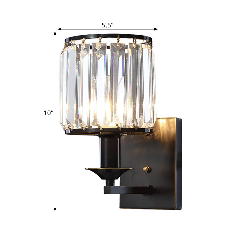 Lisslune | Modern Cylinder Wall Lighting Ideas 1 Head Prism Crystal Wall Lamp in Black