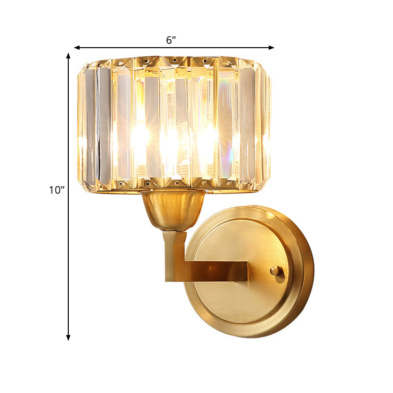 Lisslune | Cylindrical Crystal Prism Wall Lamp Postmodern 1 Bulb Nightstand Wall Light Fixture in Brass