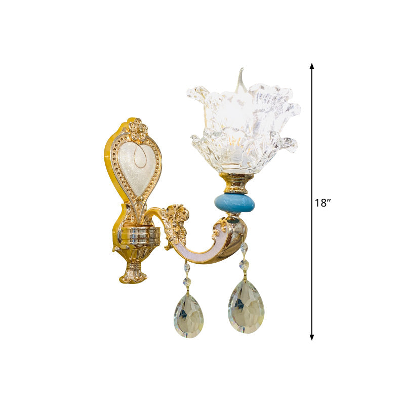 Skørter | Traditional Low Layered Flower Wall Lighting Kit 1/2-Cup Clear Crystals Wall Light in Gold-Blue