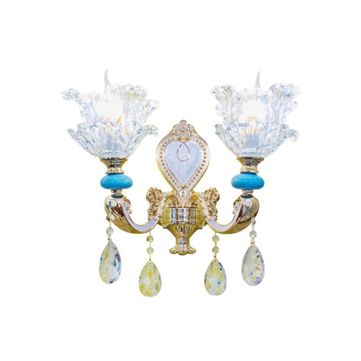 Skørter | Traditional Low Layered Flower Wall Lighting Kit 1/2-Cup Clear Crystals Wall Light in Gold-Blue