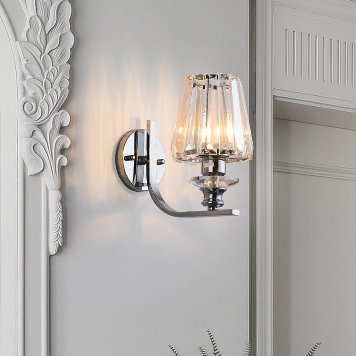 Lisslune | 1 Light Bulb Wall Mount Lamp Modern Living Room Wall Light with Cone/Cylinder Crystal Shade in Chrome