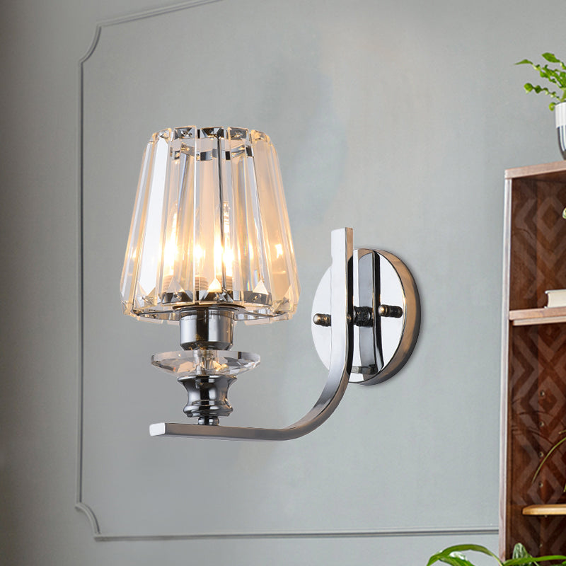 Lisslune | 1 Light Bulb Wall Mount Lamp Modern Living Room Wall Light with Cone/Cylinder Crystal Shade in Chrome