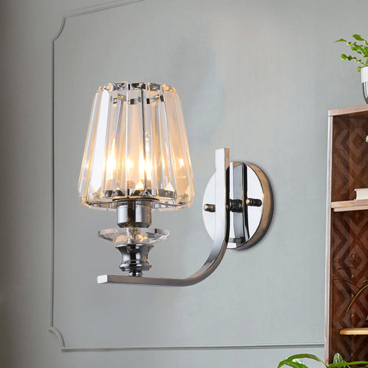 Lisslune | 1 Light Bulb Wall Mount Lamp Modern Living Room Wall Light with Cone/Cylinder Crystal Shade in Chrome