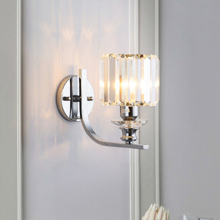 Lisslune | 1 Light Bulb Wall Mount Lamp Modern Living Room Wall Light with Cone/Cylinder Crystal Shade in Chrome