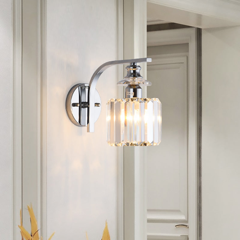 Lisslune | 1 Light Bulb Wall Mount Lamp Modern Living Room Wall Light with Cone/Cylinder Crystal Shade in Chrome