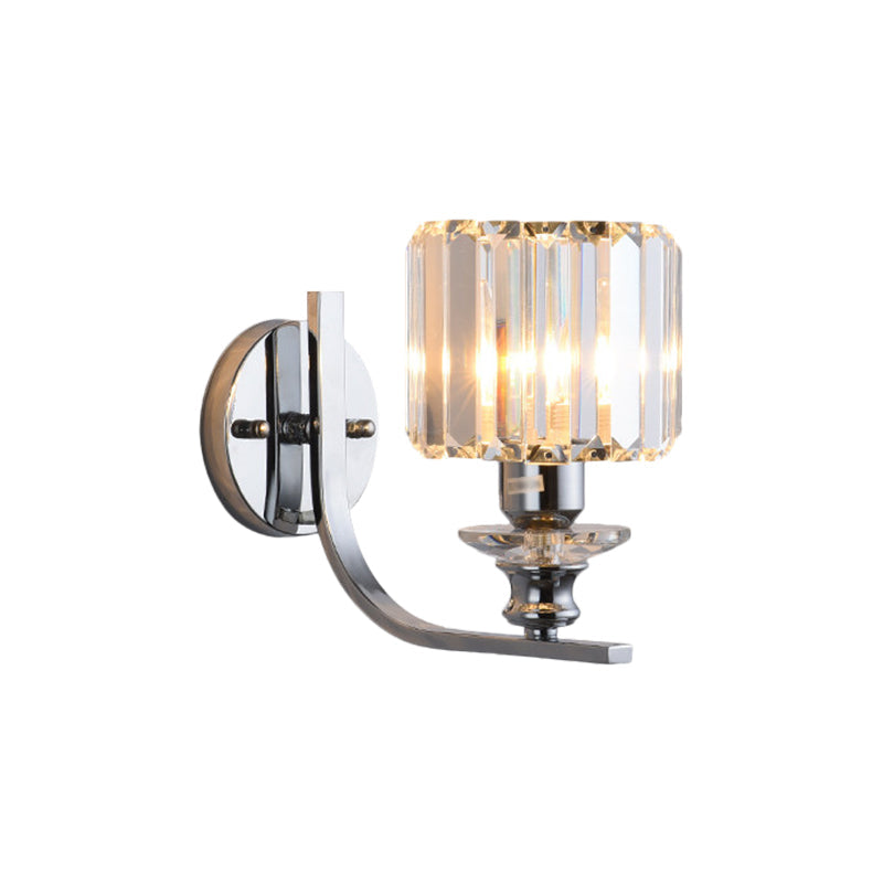 Lisslune | 1 Light Bulb Wall Mount Lamp Modern Living Room Wall Light with Cone/Cylinder Crystal Shade in Chrome