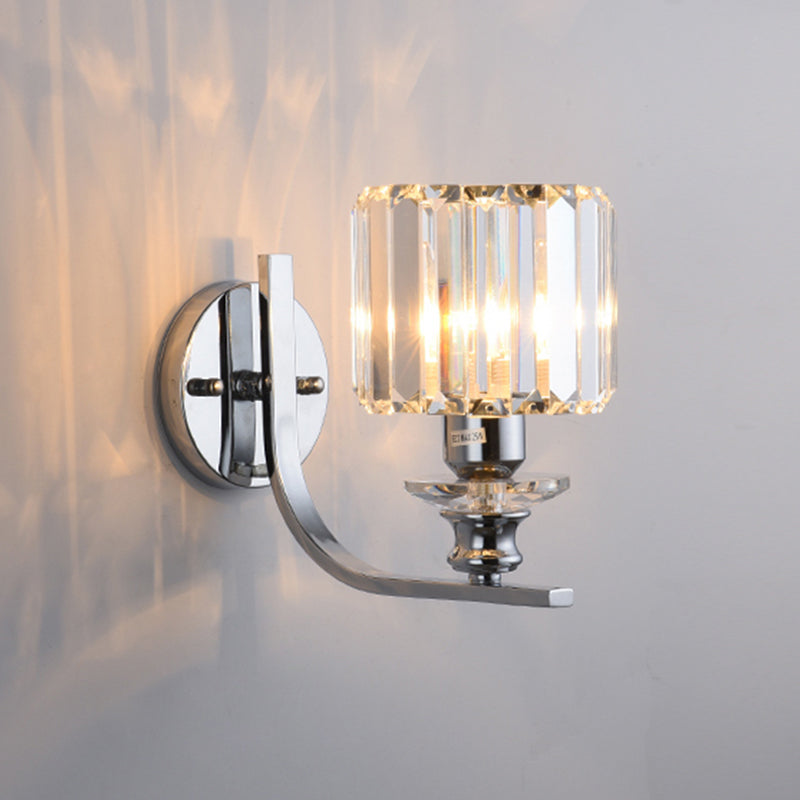Lisslune | 1 Light Bulb Wall Mount Lamp Modern Living Room Wall Light with Cone/Cylinder Crystal Shade in Chrome