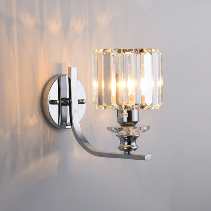 Lisslune | 1 Light Bulb Wall Mount Lamp Modern Living Room Wall Light with Cone/Cylinder Crystal Shade in Chrome
