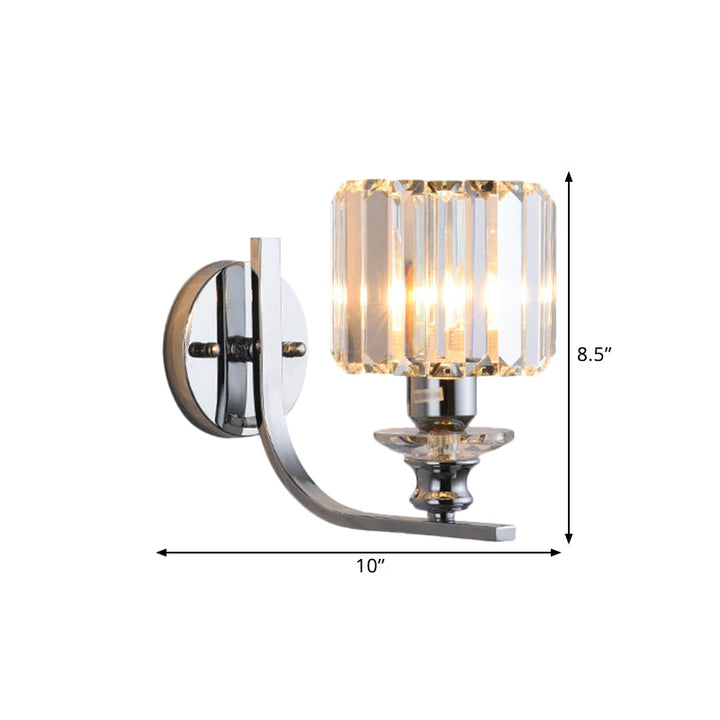 Lisslune | 1 Light Bulb Wall Mount Lamp Modern Living Room Wall Light with Cone/Cylinder Crystal Shade in Chrome