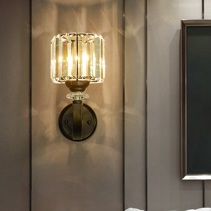 Lisslune | Black Single Wall Lamp Modern Prism Crystal Cylindrical Wall Mounted Lamp