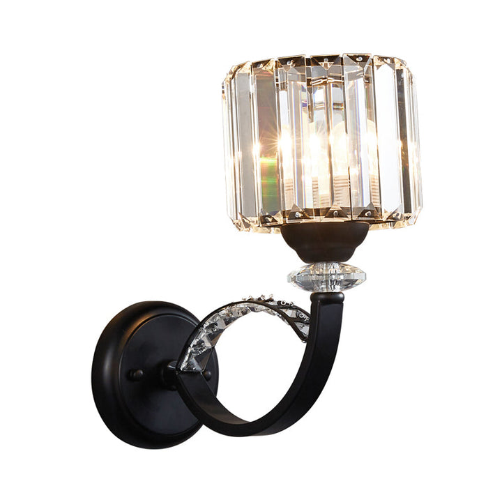 Lisslune | Black Single Wall Lamp Modern Prism Crystal Cylindrical Wall Mounted Lamp