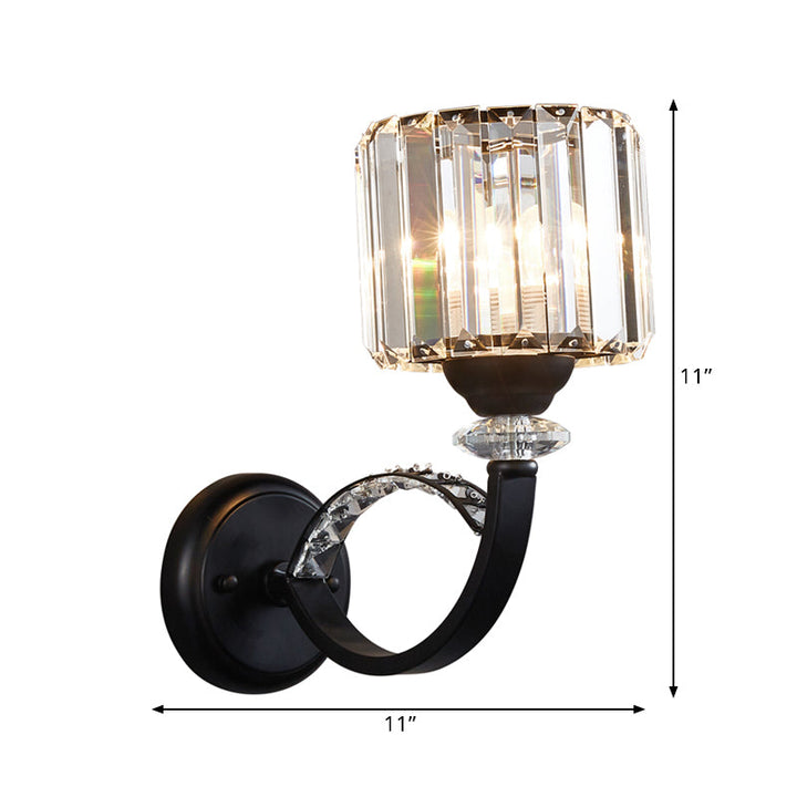 Lisslune | Black Single Wall Lamp Modern Prism Crystal Cylindrical Wall Mounted Lamp