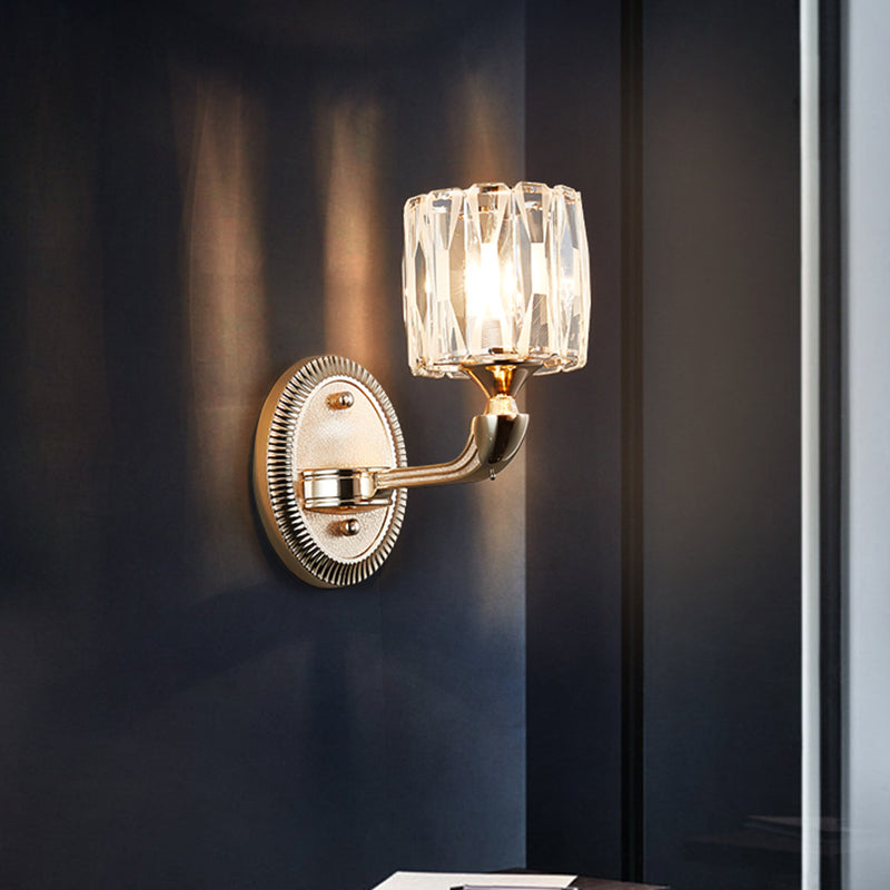 Lisslune | 1/2-head bevel cut crystal wall lamp contemporary gold cylinder living room wall mounted light