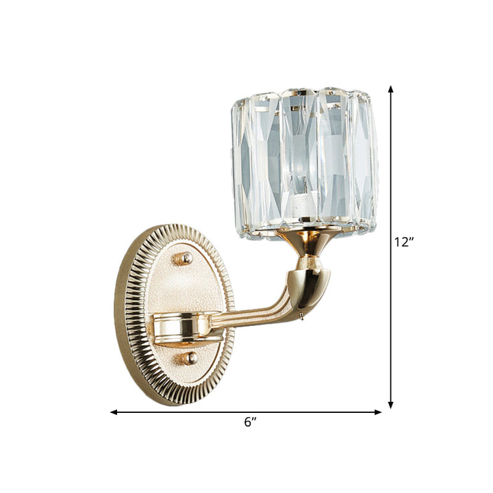 Lisslune | 1/2-head bevel cut crystal wall lamp contemporary gold cylinder living room wall mounted light