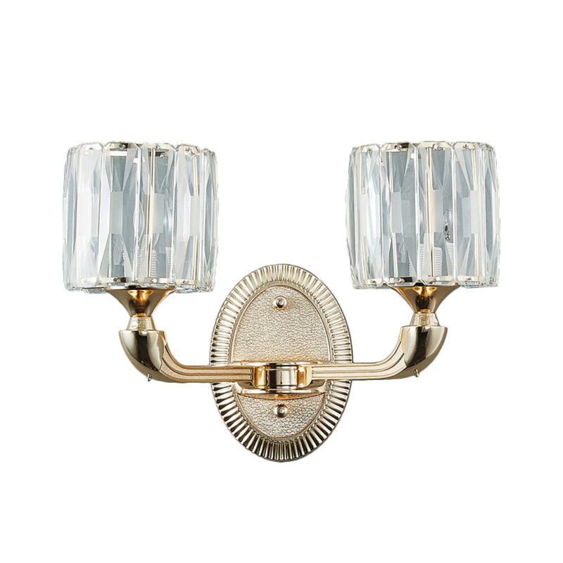 Lisslune | 1/2-head bevel cut crystal wall lamp contemporary gold cylinder living room wall mounted light