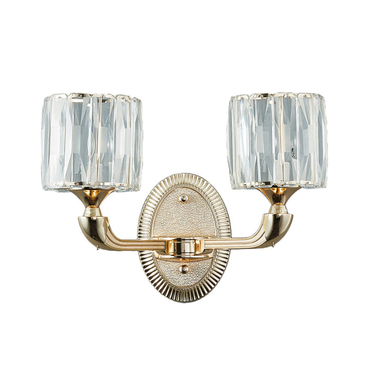 Lisslune | 1/2-head bevel cut crystal wall lamp contemporary gold cylinder living room wall mounted light