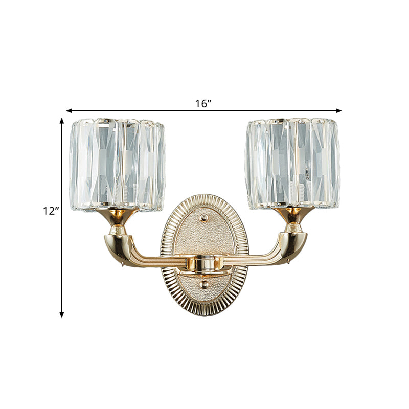 Lisslune | 1/2-head bevel cut crystal wall lamp contemporary gold cylinder living room wall mounted light
