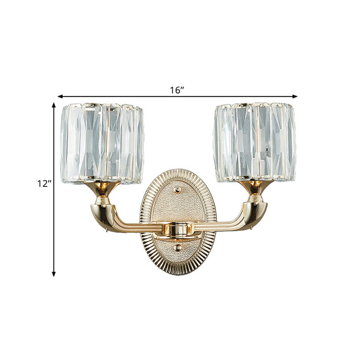Lisslune | 1/2-head bevel cut crystal wall lamp contemporary gold cylinder living room wall mounted light